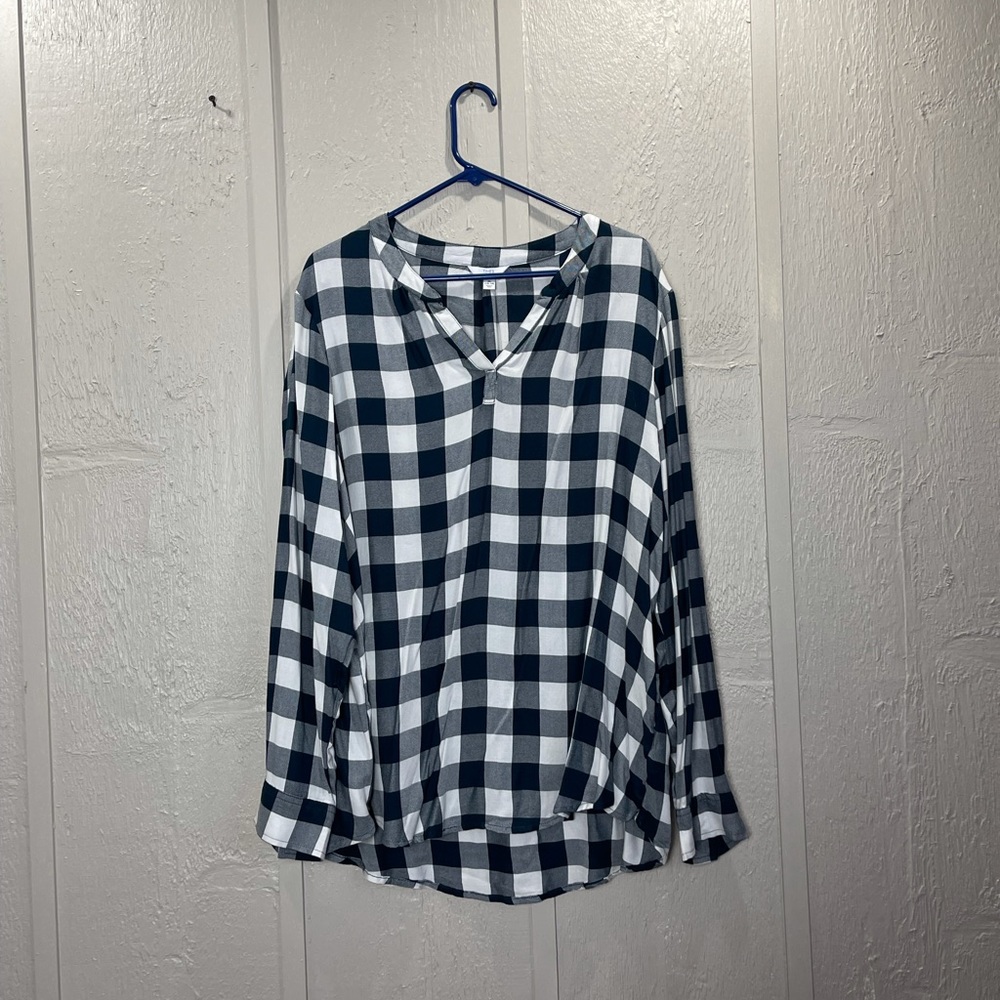 Women’s Time and Tru XXL Blouse Plaid Black&White